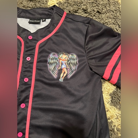 Betty Boop Born to Rise Baseball Button Up Jersey Y2K - Picture 4 of 8